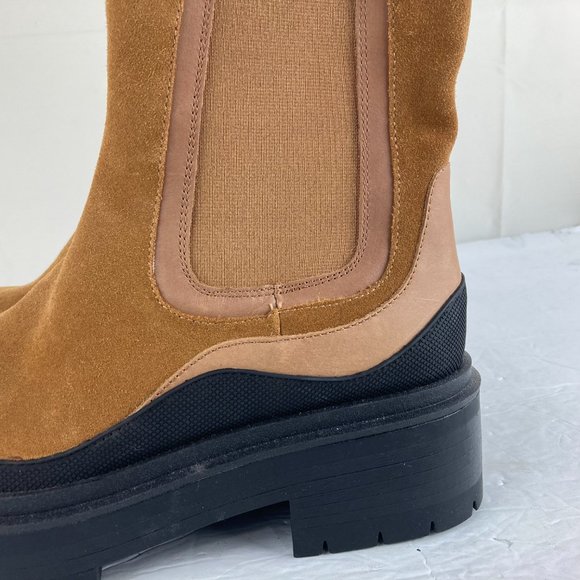 NEW Sam Edelman Womens Sz 8.5 Lulia Brown Suede Chelsea Chunky Heel Platform - Picture 2 of 12